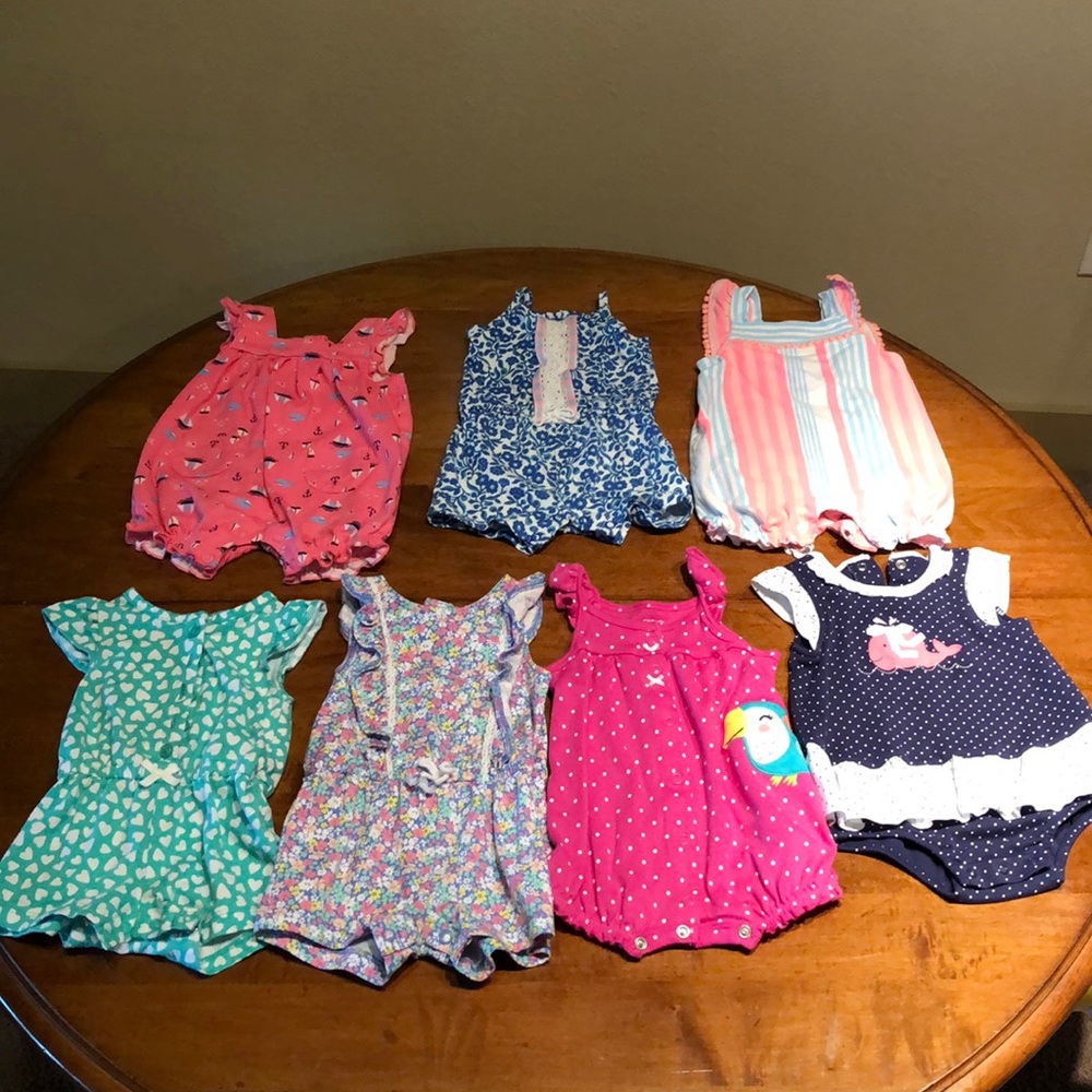 3m baby girl summer fun rompers lot